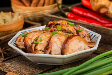 A plate of sliced pork knuckle
