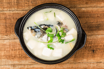 Chinese food-delicious fish head soup .Silver carp head soup