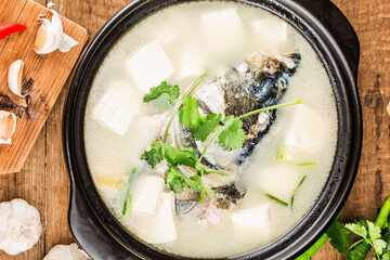 Chinese food-delicious fish head soup .Silver carp head soup