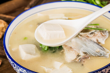 Chinese food-delicious fish head soup .Silver carp head soup
