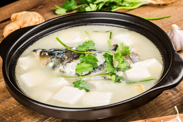 Chinese food-delicious fish head soup .Silver carp head soup