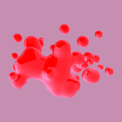 Abstract 3D render - bright pink metaball isolated on dark background