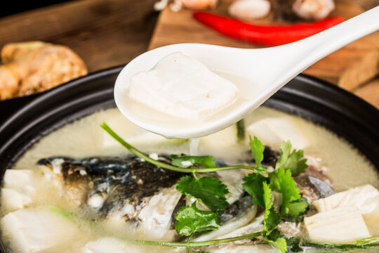 Chinese food-delicious fish head soup .Silver carp head soup