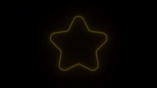 Modern Minimalist Decorative Animation loop star in yellow led light, Yellow Neon Star Isolated On Black Background.