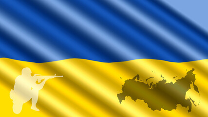 Conceptual image of war between Russia and Ukraine with shadow of soldier against wall with...