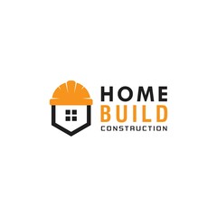creative home build logo design, builders helmet with outline house logo concept, simple and clean logo, building reparation real estate vector template