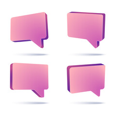 Set of 3D speech bubble. Vector chatting box, message box isolated on white background.