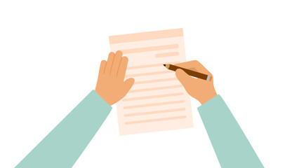 Illustration of a hand signing a paper document