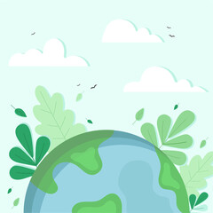 Fototapeta na wymiar Ecology world concept flat color banner and card. Eco friendly and sustainable lifestyle, planet, earth.