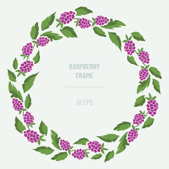 Vector foliate wreath with raspberries; for invitations, weddings, posters, banners, sales and other design. - 490361467