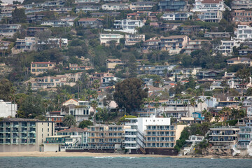Fototapeta na wymiar A Coastal Urban Community on the Coast of California Built Next to the Shore