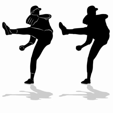 silhouette of a baseball bowler, vector drawing