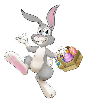 happy easter bunny holding basket clip art preview