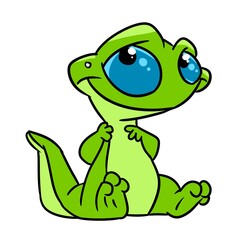 Little lizard sitting funny character green illustration cartoon