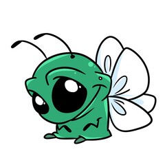 Small insect butterfly green sitting character illustration cartoon