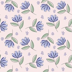 Seamless pattern, hand-drawn with purple flowers. Romantic background. Modern wallpaper. Print on fabric.
