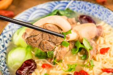 Chinese cuisine; A bowl of mutton noodles