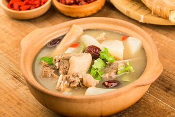 Chinese cuisine: radish and mutton soup stew