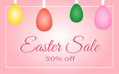 Easter sale web banner. Flat isolated vector template, graphic egg shape, festive design illustration. Modern celebration background. Shopping marketing concept.
