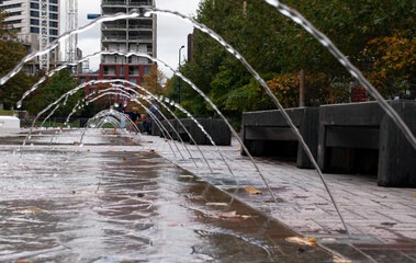 London, UK - October 29th 2021: Jets of water from a water fountain