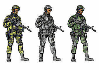 soldier with a gun and a digital camouflage