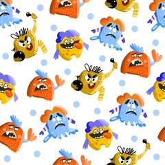 Seamless pattern. Funny Monster set. Cartoon, vector