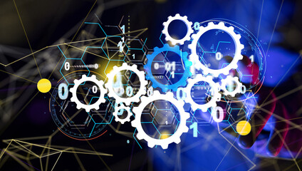 Neural network 3D illustration. Big data and cybersecurity