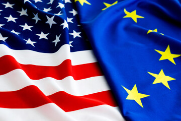 Flags of the USA and the European Union together