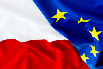 Flags of Poland and European Union together