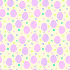 Vector colored easter eggs seamless pattern for Easter holidays on pink background. Patterns, flowers. Vector illustration. EPS 10, doodle style
