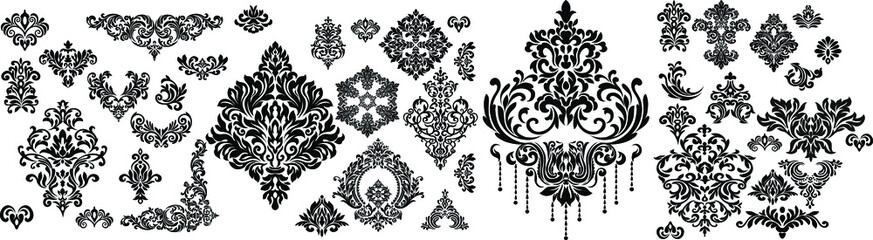 Oriental vector damask patterns for greeting cards and wedding invitations.