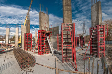Panel formwork at the construction of a residential building.