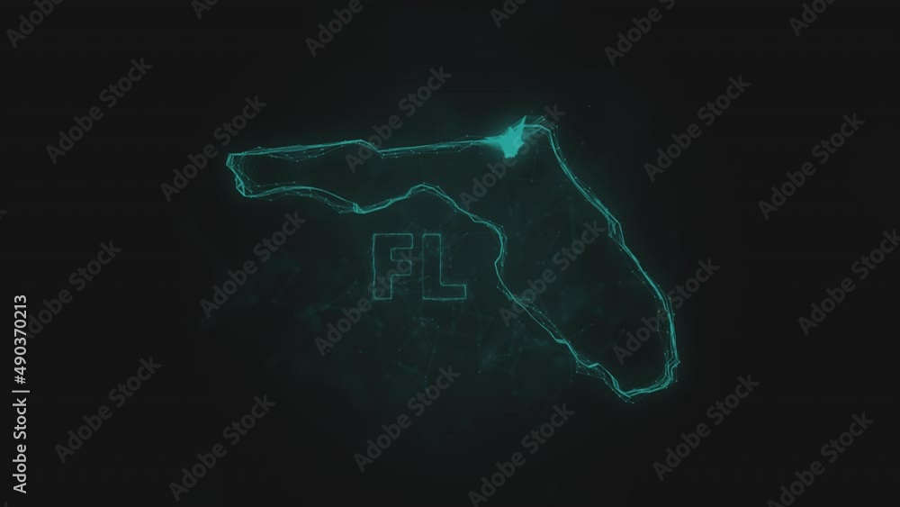 Poster Plexus flat map showing the state of Florida from the United State of America on black background. USA. Plexus map of Florida