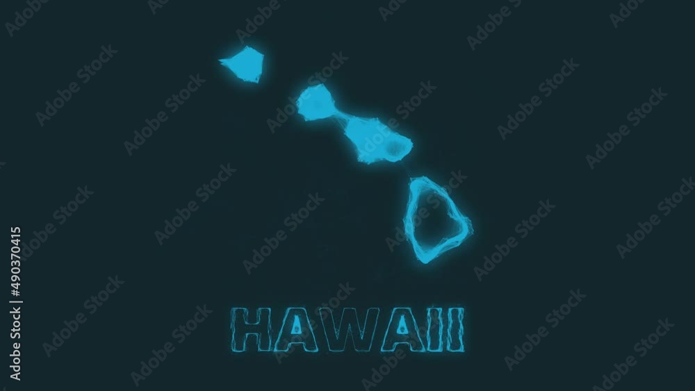 Poster Plexus flat map showing the state of Hawaii from the United State of America on black background. USA. Plexus map of Hawaii
