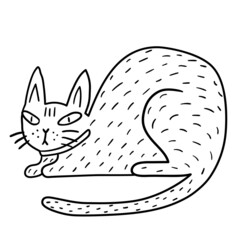 Cute cartoon black cat isolated on white background. Halloween