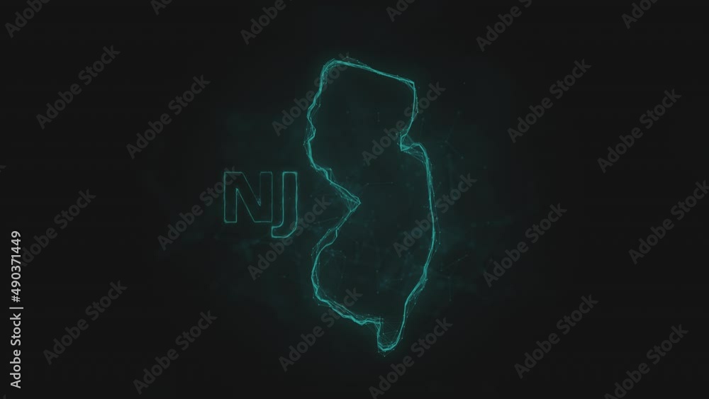 Poster Plexus flat map showing the state of New Jersey from the United State of America on black background. USA. Plexus map of New Jersey