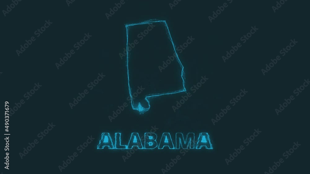 Poster Plexus flat map showing the state of Alabama from the United State of America on black background. USA. Plexus map of Alabama