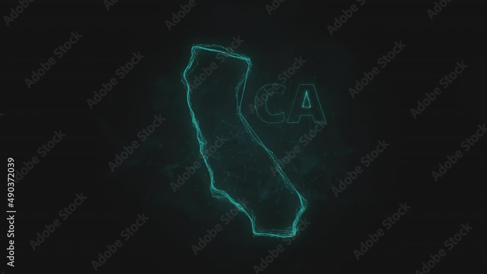 Poster Plexus flat map showing the state of California from the United State of America on black background. USA. Plexus map of California