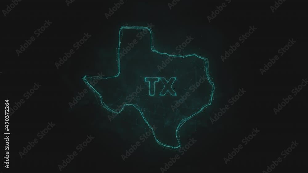 Aufkleber Plexus flat map showing the state of Texas from the United State of America on black background. USA. Plexus map of Texas