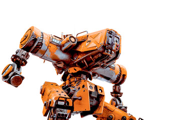 yellow combat mech in a white background bottom view