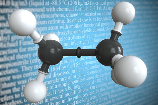 Molecular model of ethane, 3D rendering