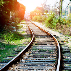 Straight railway line for train