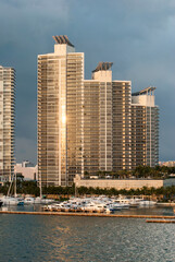 Fototapeta na wymiar Miami Beach Residential Building With Marina