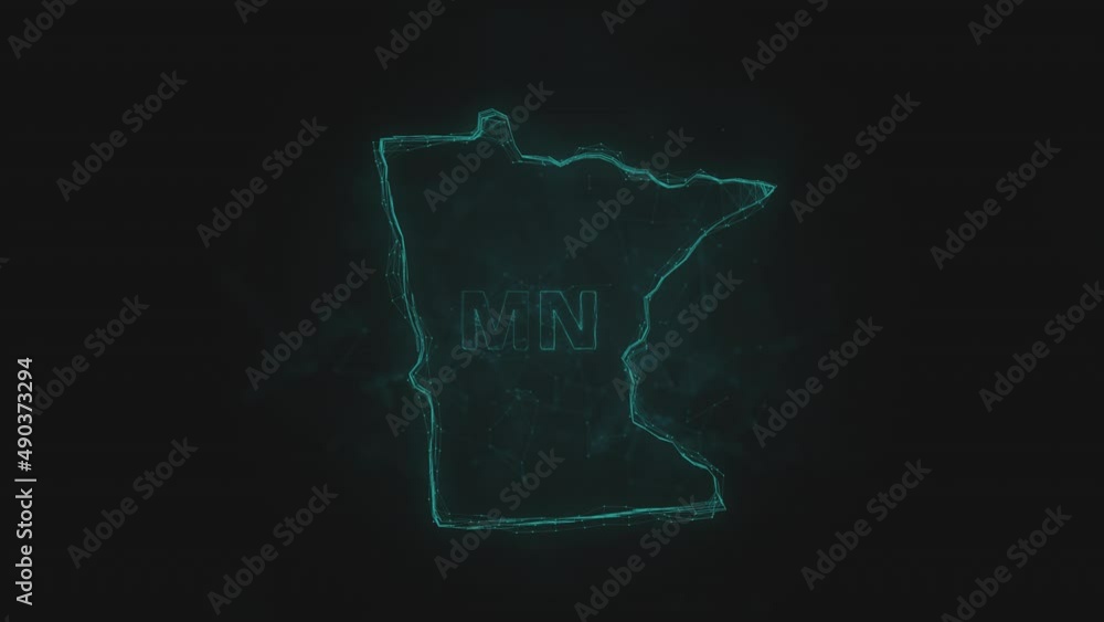 Poster Plexus flat map showing the state of Minnesota from the United State of America on black background. USA. Plexus map of Minnesota