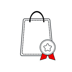 Shopping bag and best selling golden medal label. Vector flat icon design isolated on white. Shopping bag Icon. Suitable for website, online marketing, e-commerce, textile prints or for any other use.