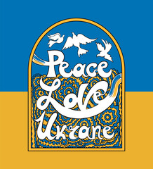 peace in Ukraine, poster, retro hippie illustration