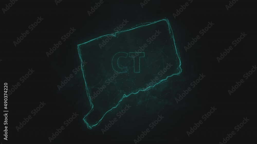 Poster Plexus flat map showing the state of Connecticut from the United State of America on black background. USA. Plexus map of Connecticut