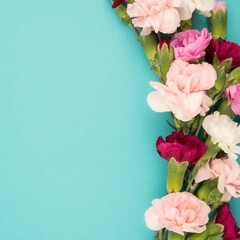 Blue background with mini carnations