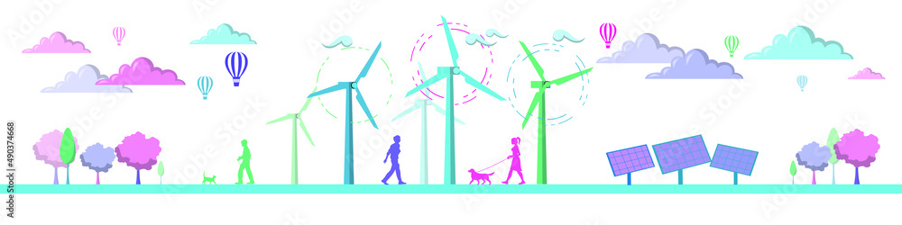 Wall mural eco friendly and green energy colorful silhouette vector design elements isolated on white backgroun