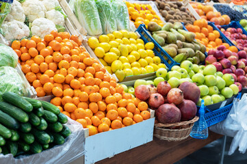 Assortment of fresh fruits at market